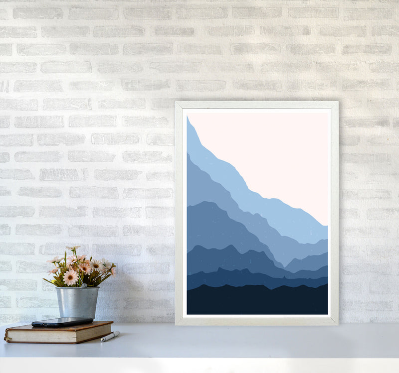 Blue Abstract Mountains Art Print by Jason Stanley A2 Oak Frame