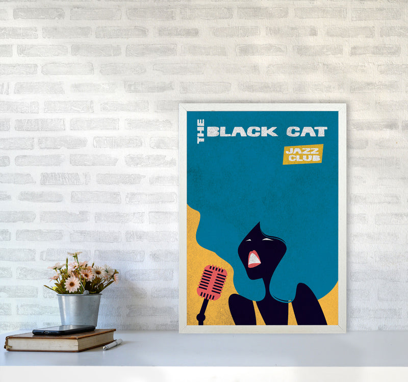 Black Cat Jazz Art Print by Jason Stanley A2 Oak Frame