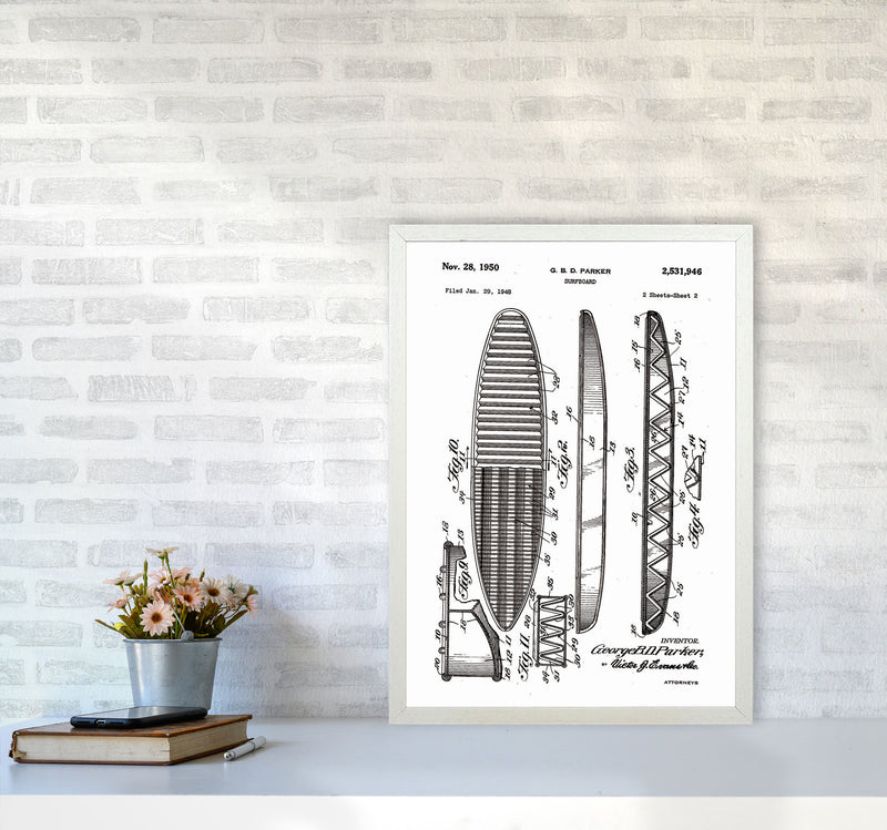 Surfboard Patent Design Art Print by Jason Stanley A2 Oak Frame