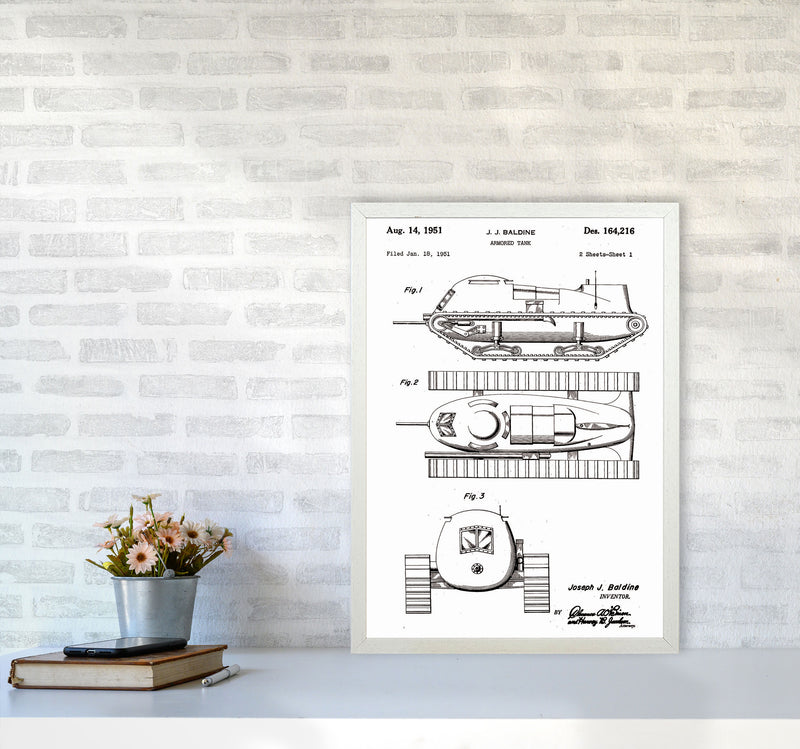 Armored Tank Patent White Art Print by Jason Stanley A2 Oak Frame