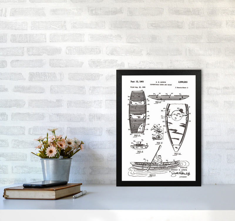 Canoe And Kayak Patent Art Print by Jason Stanley A3 White Frame