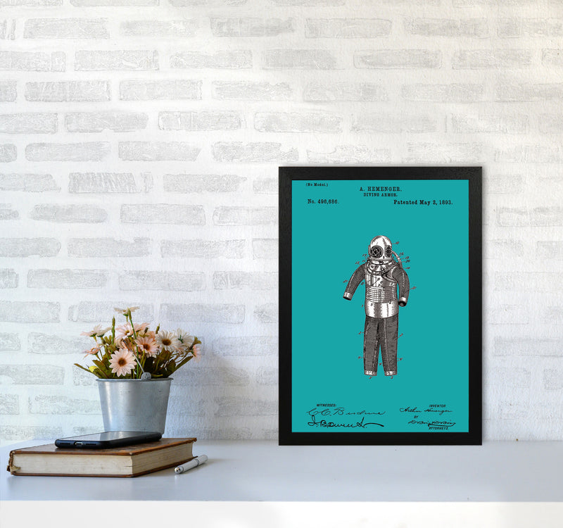 Diving Armor Patent Blue Art Print by Jason Stanley A3 White Frame