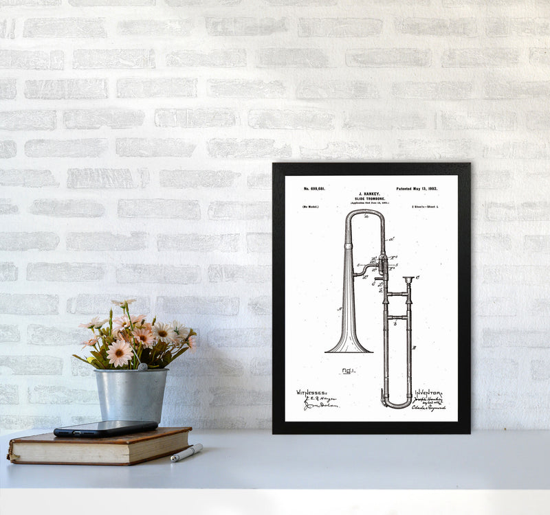 Slide Trombone Patent Art Print by Jason Stanley A3 White Frame