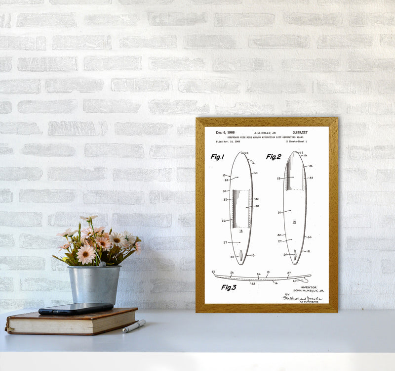 Surfboard Patent White Art Print by Jason Stanley A3 Print Only