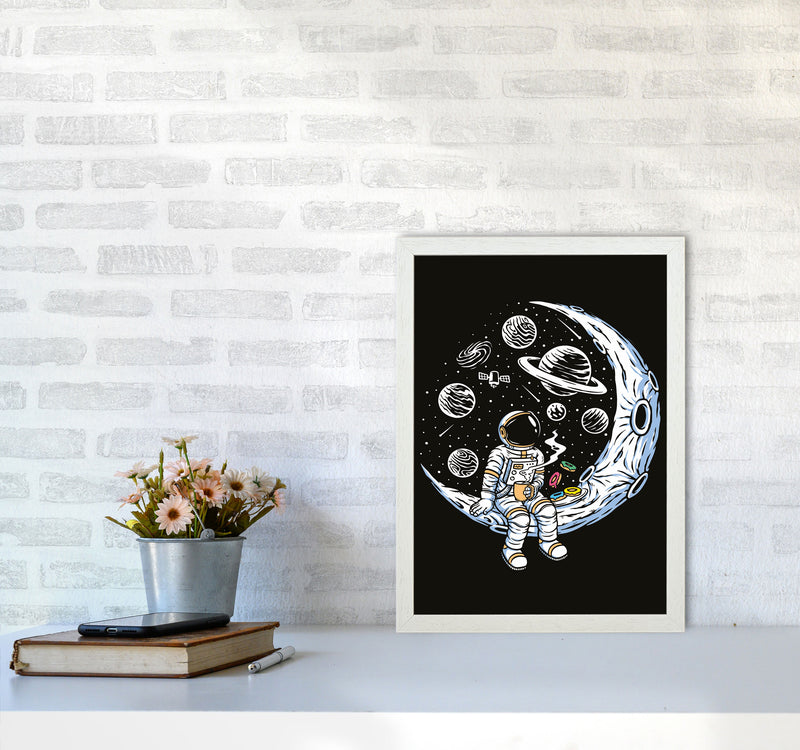 Coffee And Donuts On The Moon Art Print by Jason Stanley A3 Oak Frame