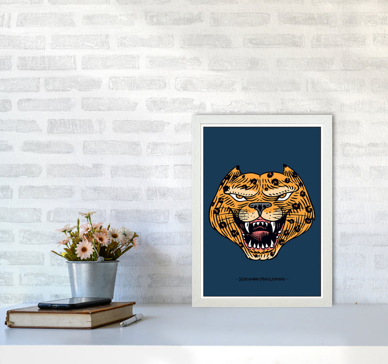 Screaming Mad Leopard Art Print by Jason Stanley A3 Oak Frame