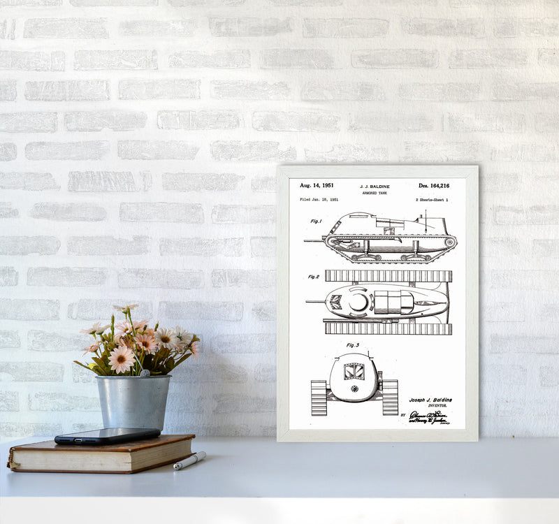 Armored Tank Patent White Art Print by Jason Stanley A3 Oak Frame
