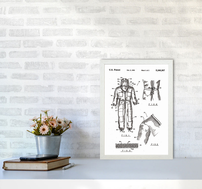 Bee Keeper Suit Patent Art Print by Jason Stanley A3 Oak Frame