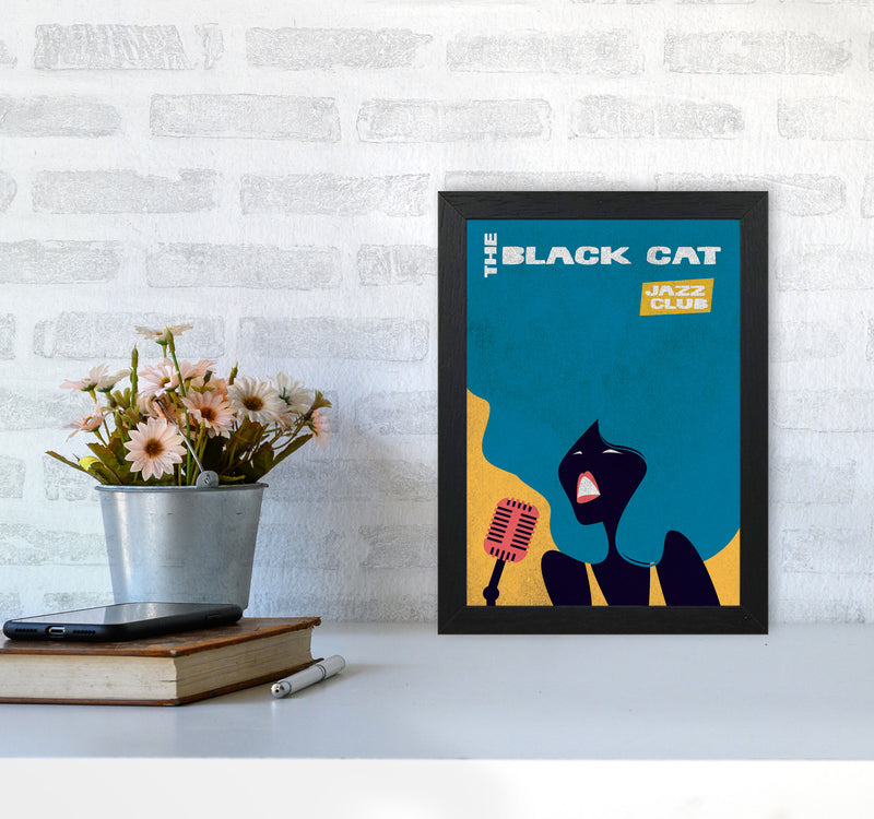 Black Cat Jazz Art Print by Jason Stanley A4 White Frame