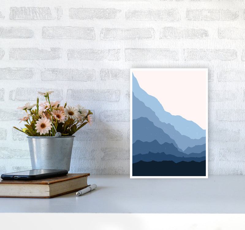 Blue Abstract Mountains Art Print by Jason Stanley A4 Black Frame