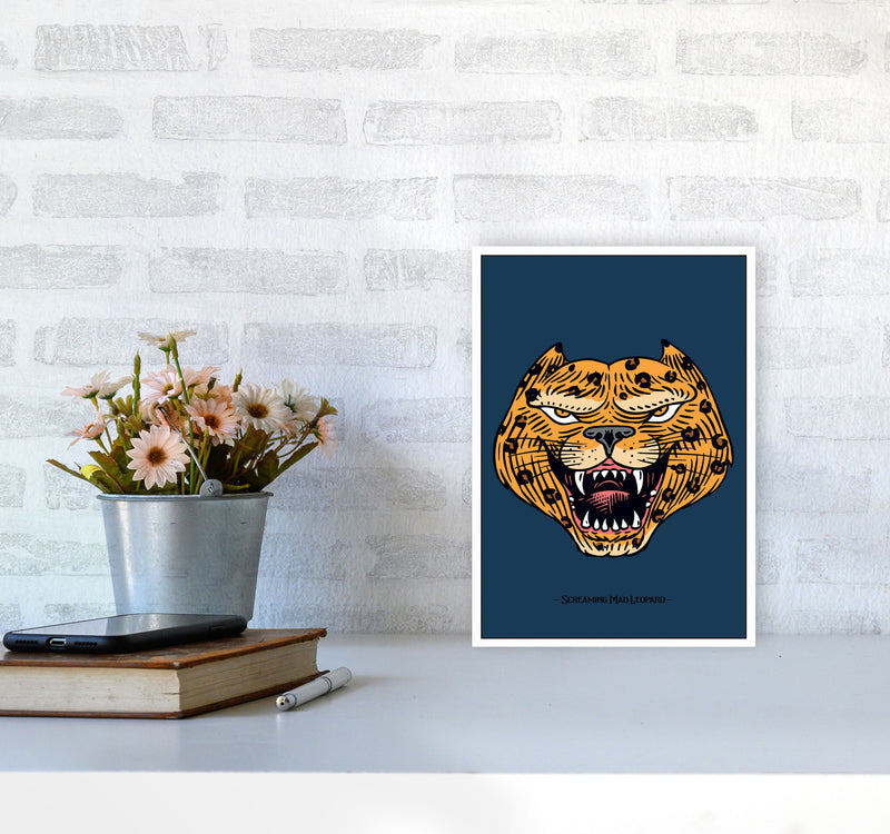 Screaming Mad Leopard Art Print by Jason Stanley A4 Black Frame