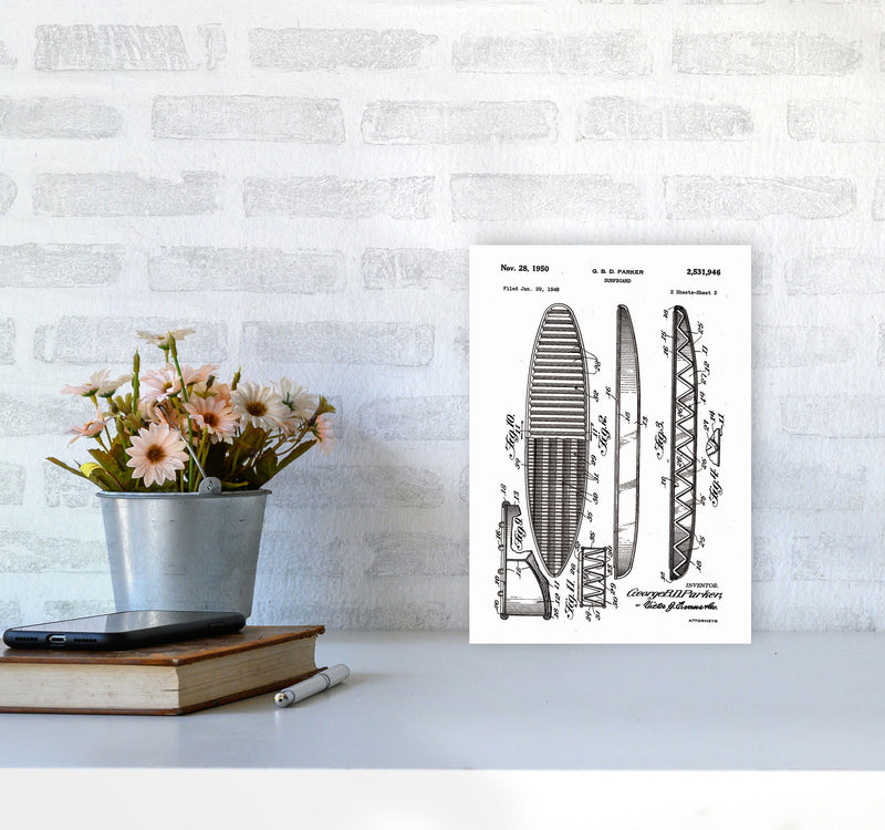 Surfboard Patent Design Art Print by Jason Stanley A4 Black Frame