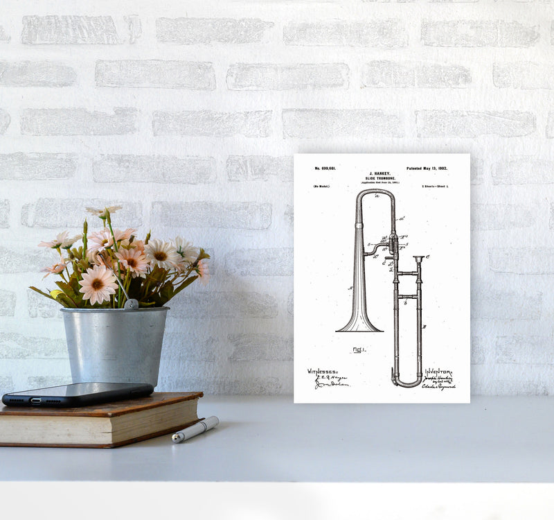 Slide Trombone Patent Art Print by Jason Stanley A4 Black Frame