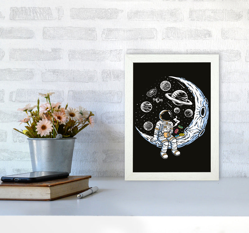 Coffee And Donuts On The Moon Art Print by Jason Stanley A4 Oak Frame