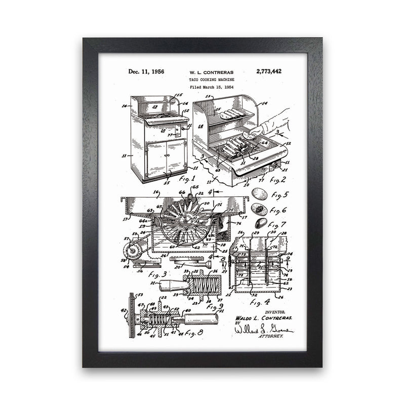 Taco Cooking Machine Patent Art Print by Jason Stanley Black Grain
