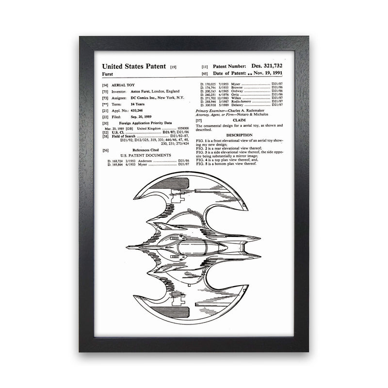 Batwing Patent Side View Art Print by Jason Stanley Black Grain