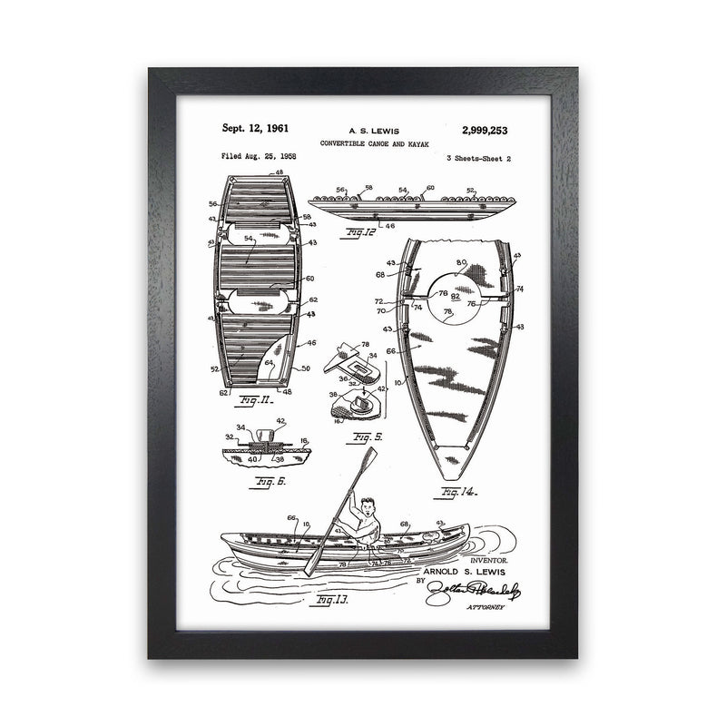 Canoe And Kayak Patent Art Print by Jason Stanley Black Grain
