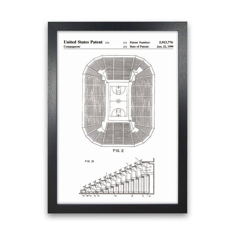 Basketball Court Patent Art Print by Jason Stanley Black Grain