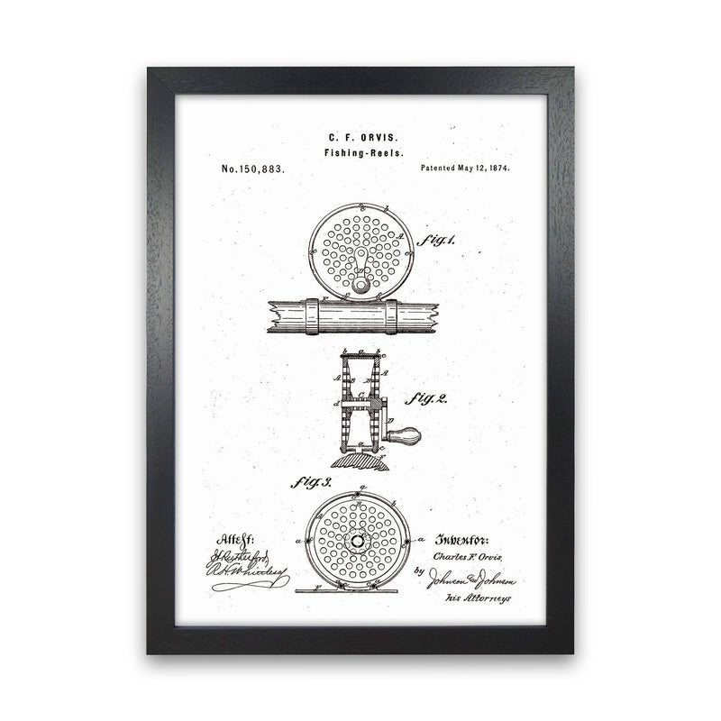 Fly Fishing Reel Patent Art Print by Jason Stanley Black Grain