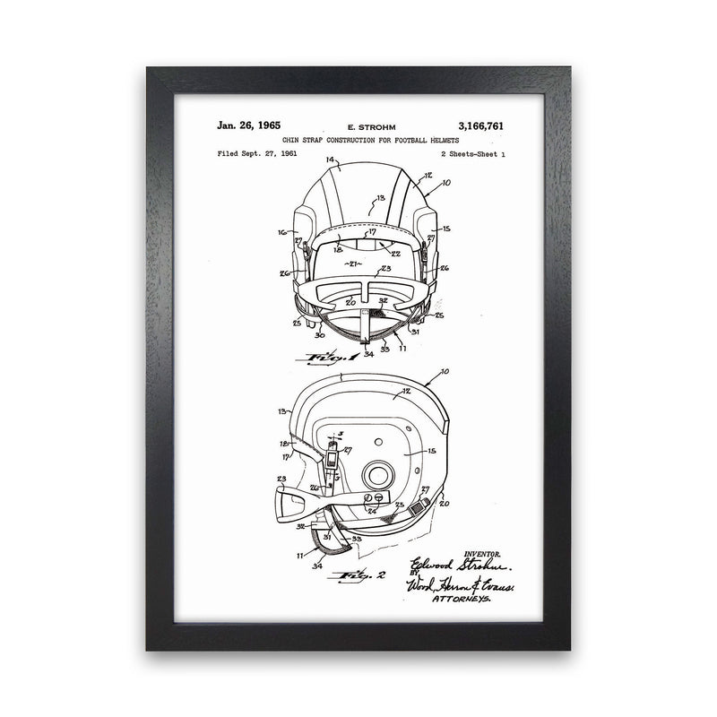 Football Helmet Patent 2 Art Print by Jason Stanley Black Grain