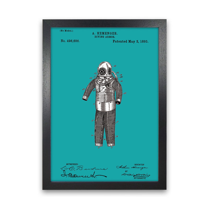 Diving Armor Patent Blue Art Print by Jason Stanley Black Grain