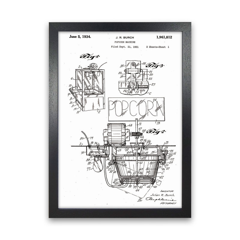 Popcorn Machine Patent 2 Art Print by Jason Stanley Black Grain