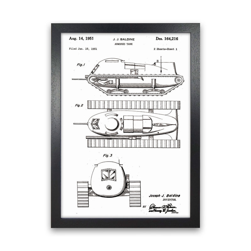Armored Tank Patent White Art Print by Jason Stanley Black Grain