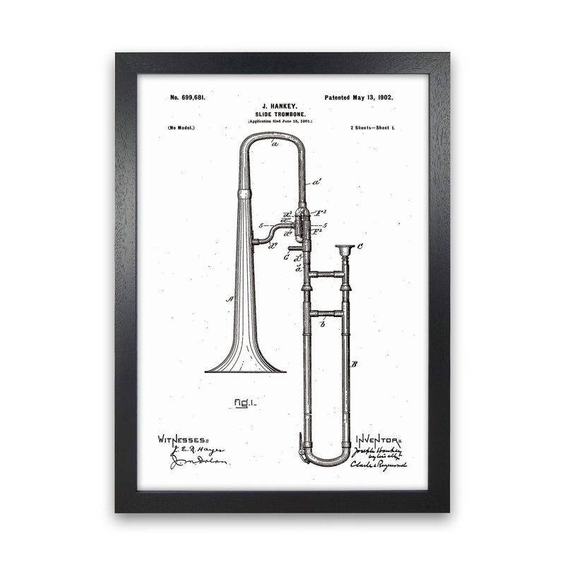 Slide Trombone Patent Art Print by Jason Stanley Black Grain