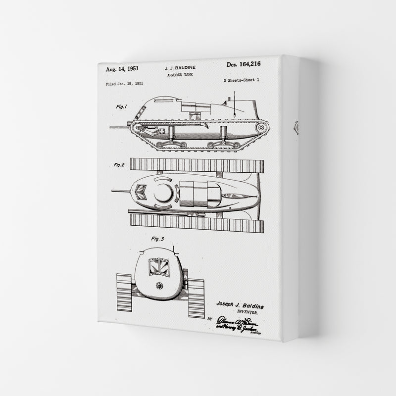 Armored Tank Patent White Art Print by Jason Stanley Canvas
