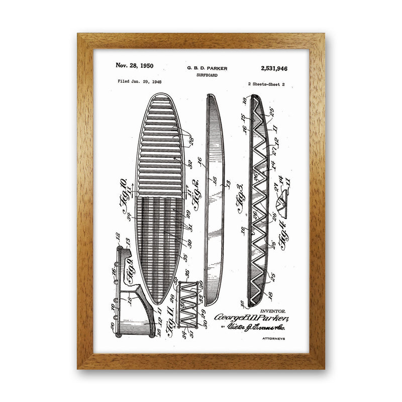 Surfboard Patent Design Art Print by Jason Stanley Oak Grain