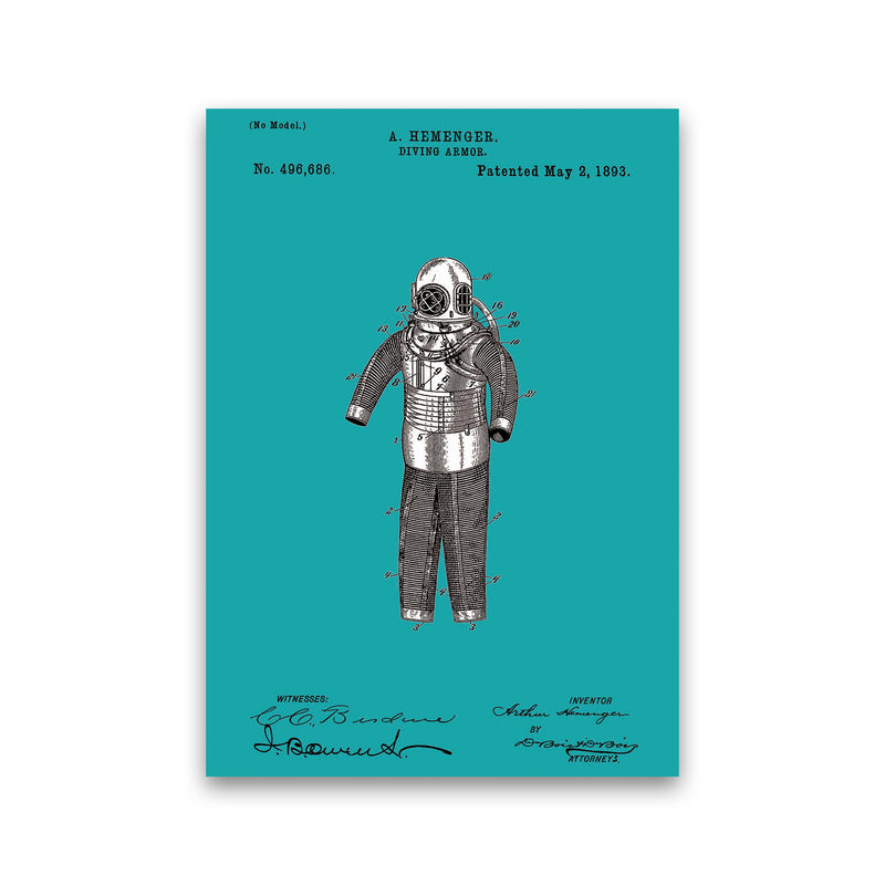 Diving Armor Patent Blue Art Print by Jason Stanley Print Only