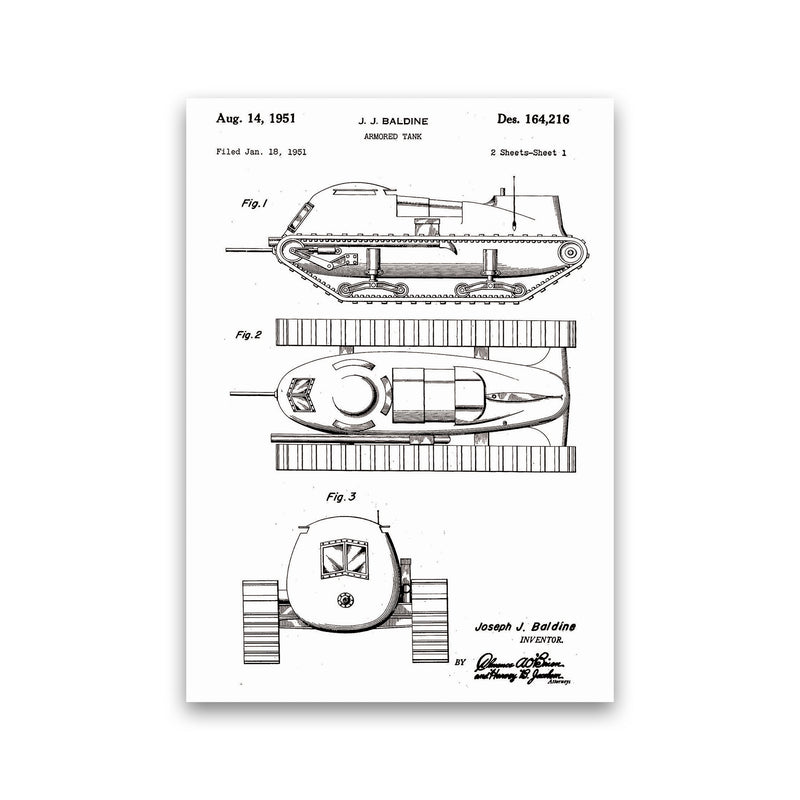 Armored Tank Patent White Art Print by Jason Stanley Print Only