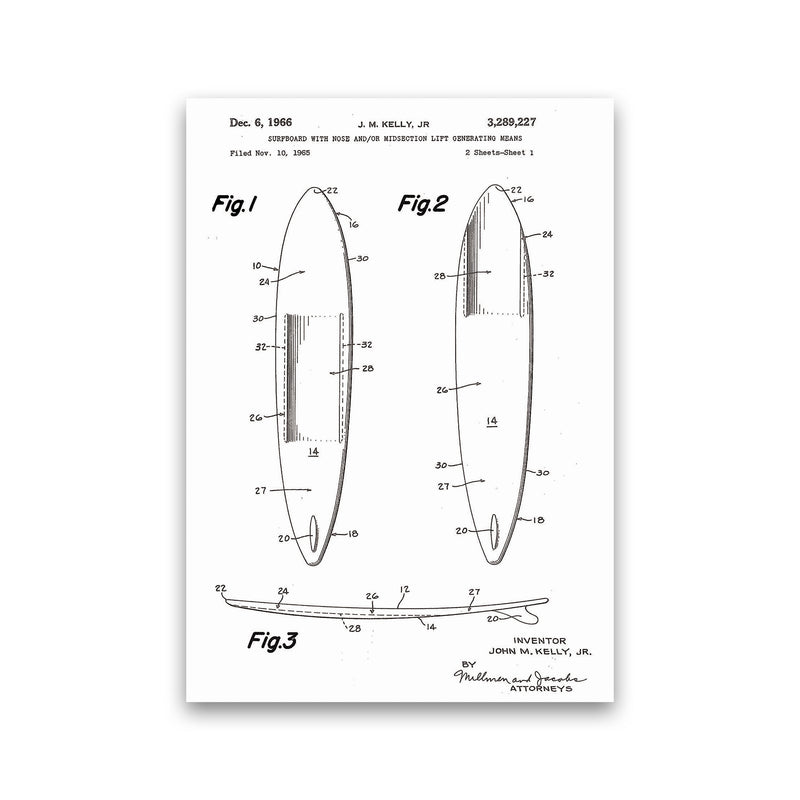 Surfboard Patent White Art Print by Jason Stanley Print Only