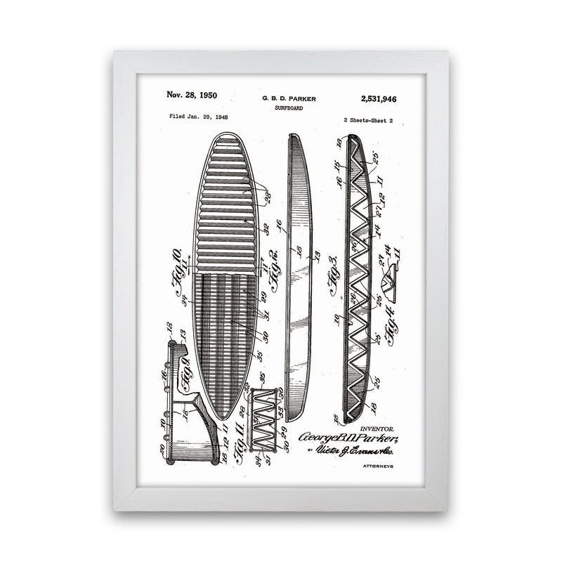 Surfboard Patent Design Art Print by Jason Stanley White Grain