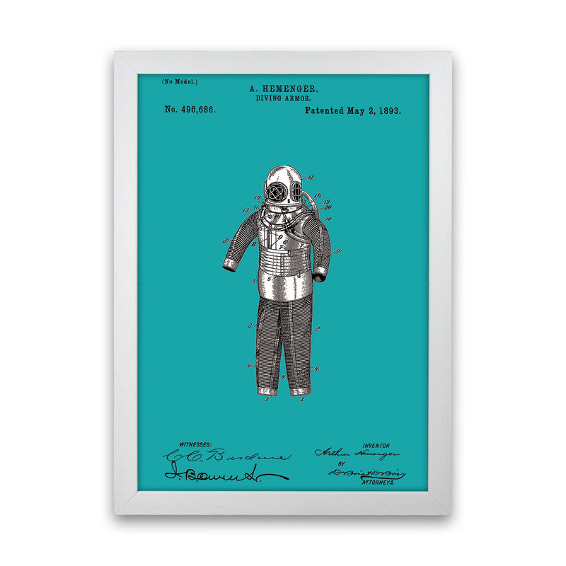 Diving Armor Patent Blue Art Print by Jason Stanley White Grain