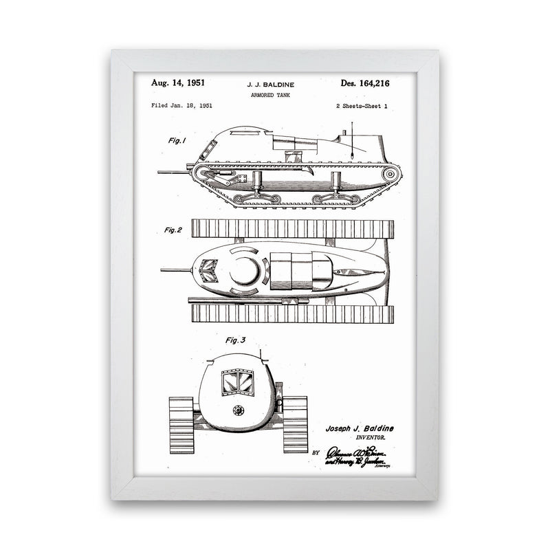 Armored Tank Patent White Art Print by Jason Stanley White Grain