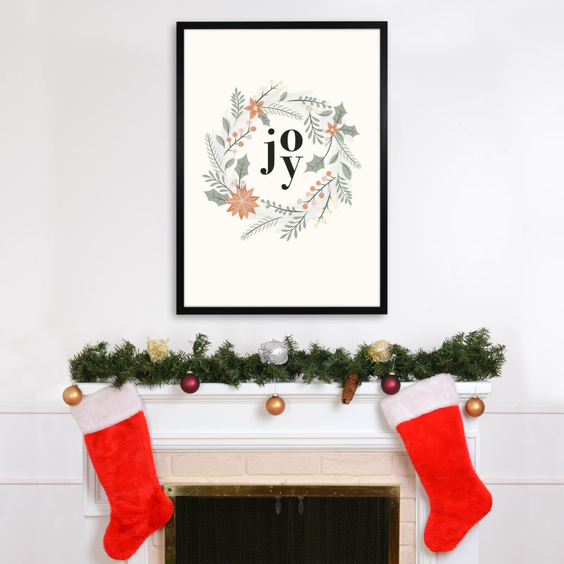 Joy Christmas wreath Christmas Art Print by Kookiepixel A1 White Frame