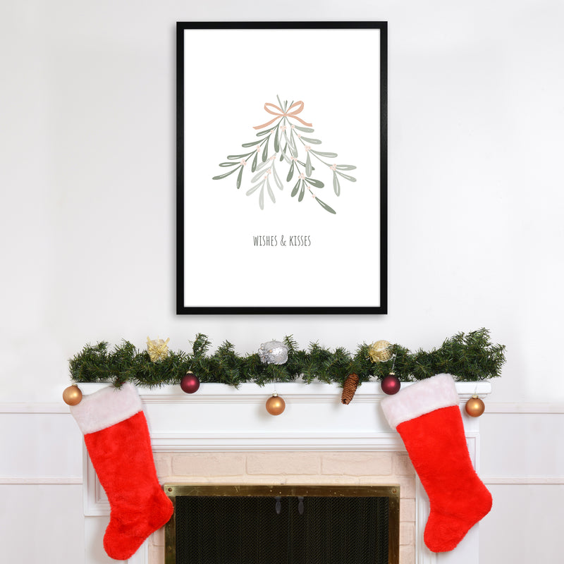Wishes and kisses Christmas Art Print by Kookiepixel A1 White Frame
