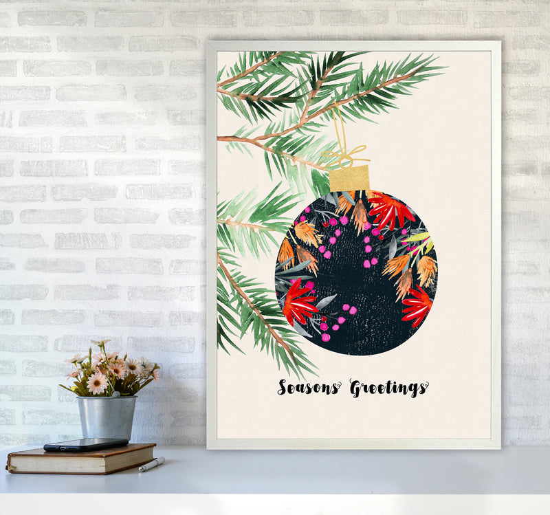 Seasons Greetings Christmas Art Print by Kookiepixel A1 Oak Frame