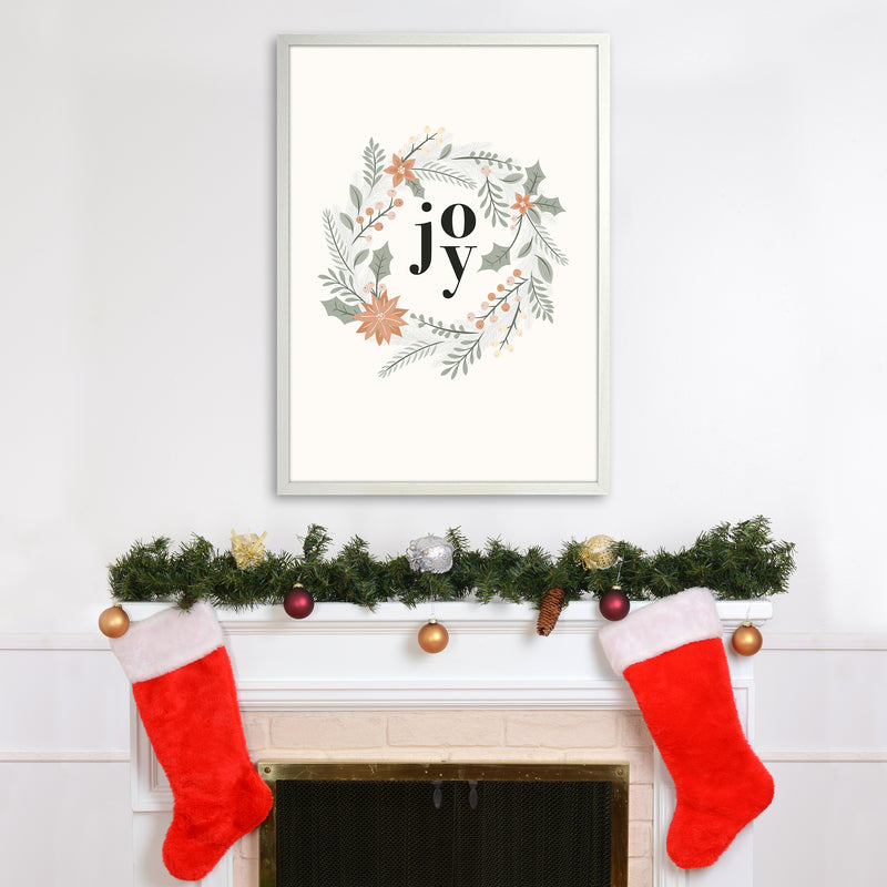 Joy Christmas wreath Christmas Art Print by Kookiepixel A1 Oak Frame