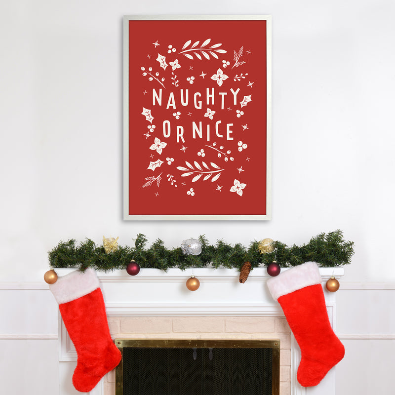 Naught or Nice Christmas Art Print by Kookiepixel A1 Oak Frame