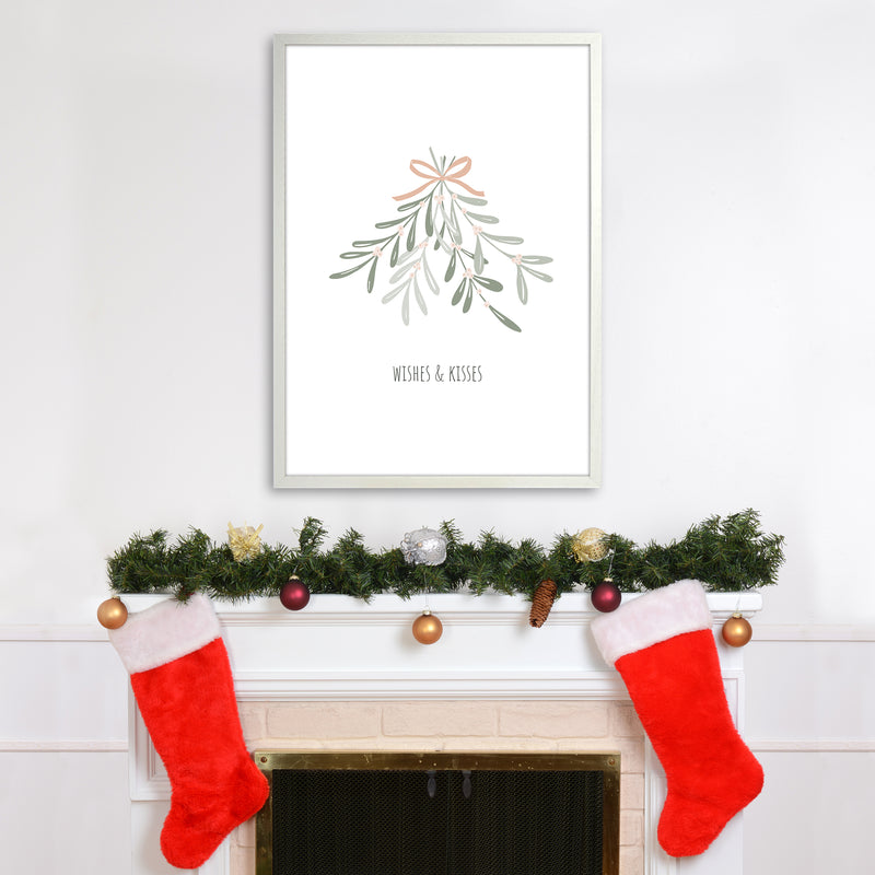 Wishes and kisses Christmas Art Print by Kookiepixel A1 Oak Frame