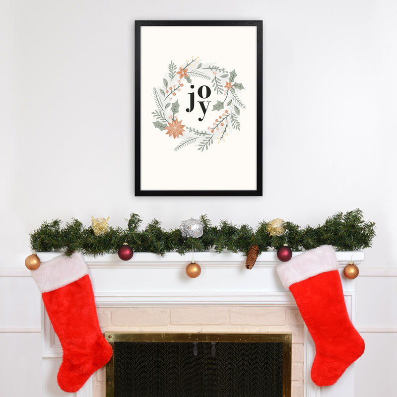 Joy Christmas wreath Christmas Art Print by Kookiepixel A2 White Frame