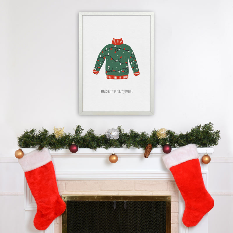 Fugly Jumpers Christmas Art Print by Kookiepixel A2 Oak Frame