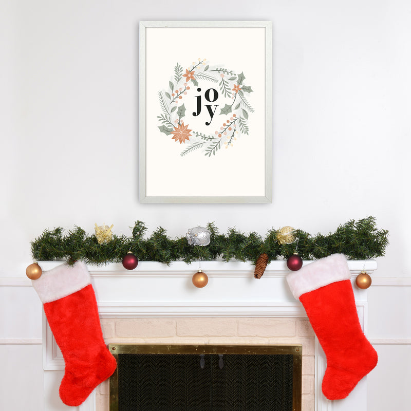 Joy Christmas wreath Christmas Art Print by Kookiepixel A2 Oak Frame