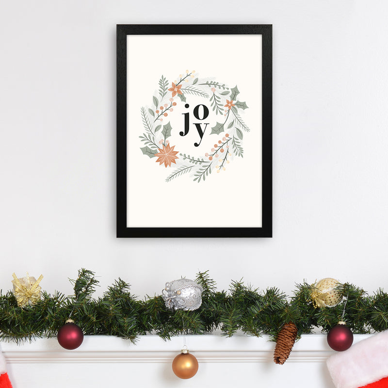 Joy Christmas wreath Christmas Art Print by Kookiepixel A3 White Frame