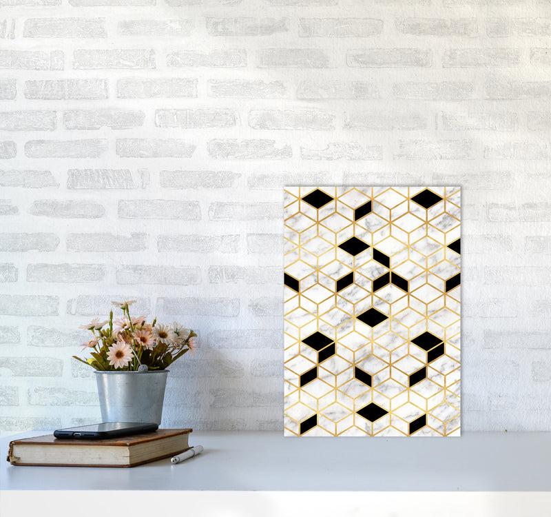 Marble Cubes Geometric Art Print by Kookiepixel A3 Black Frame