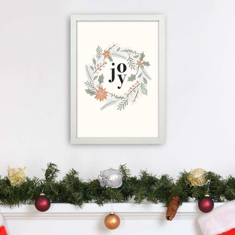 Joy Christmas wreath Christmas Art Print by Kookiepixel A3 Oak Frame