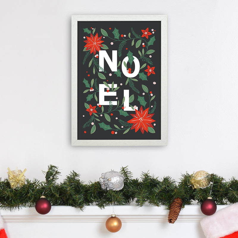 Noel Christmas Art Print by Kookiepixel A3 Oak Frame