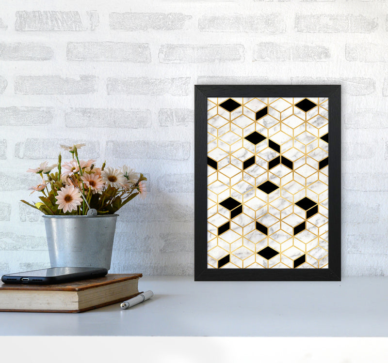 Marble Cubes Geometric Art Print by Kookiepixel A4 White Frame